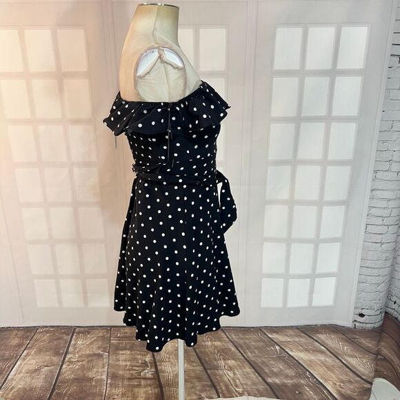 Zara NWT Black White Polka Dot Off Shoulder Tie Back Mini Sundress Size Small - Picture 7 of 12